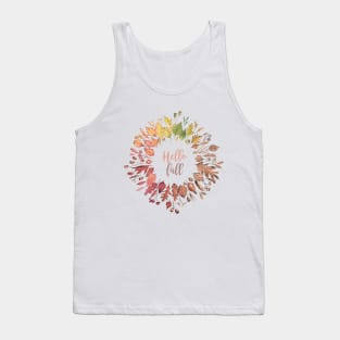 Hello Fall colorful leaves art. Tank Top